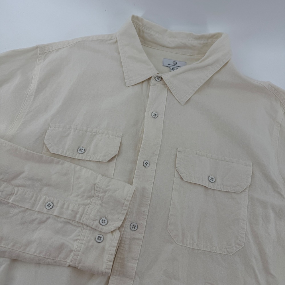 AG Adriano Goldschmied Mens XXL Cream Linen Cotton Button Down Shirt